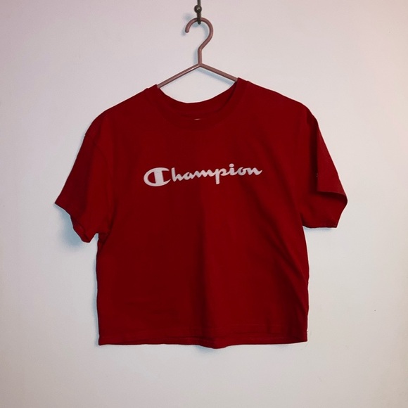 Champion red tee with white lettering baggy crop tee. - Picture 1 of 4